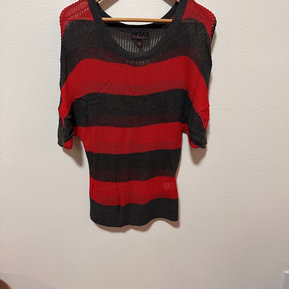 Women's Red and Black Striped Sweater